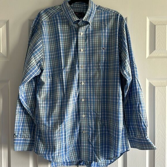 Vineyard Vines Men’s Blues Plaid Long Sleeve Button Down Shirt - Size L - Picture 1 of 6